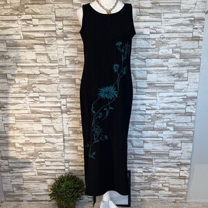 STUDIO Easy Petite 8 Vintage Elegant Black Embroidered Floral Dress